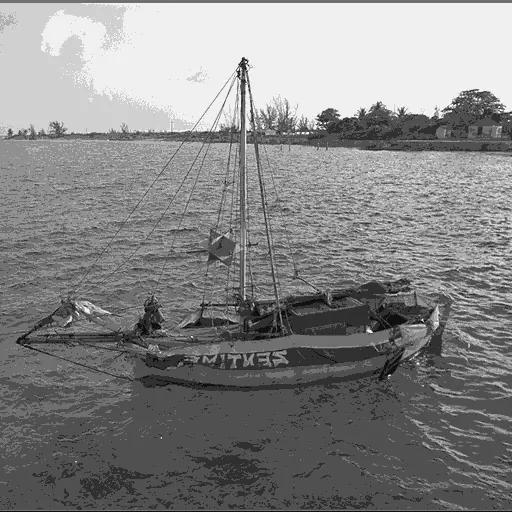 Boat image quantized to three bits without dithering