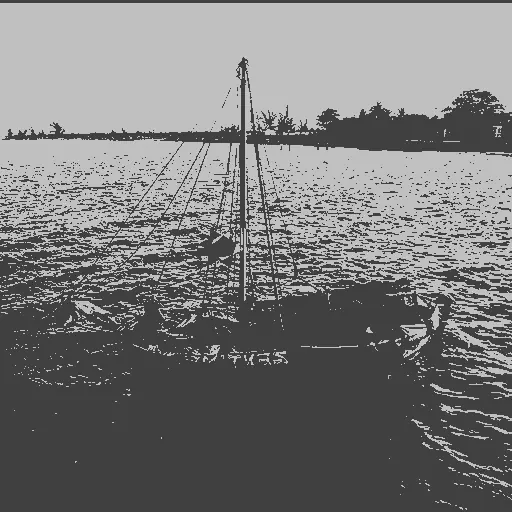 Boat image quantized to one bit