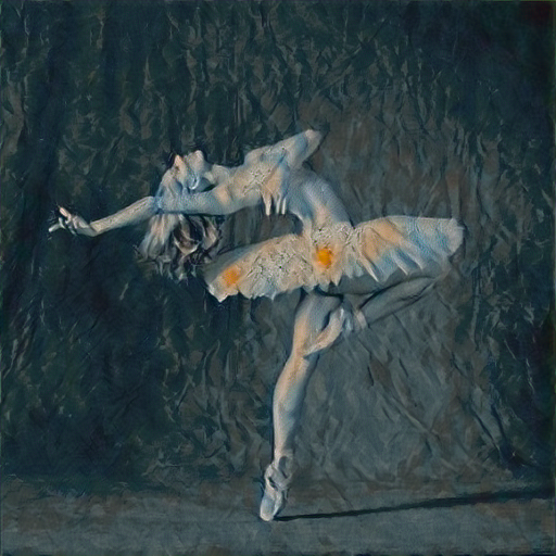 VGG-19-BN style-transfer output optimized with Adam and gradient differences.